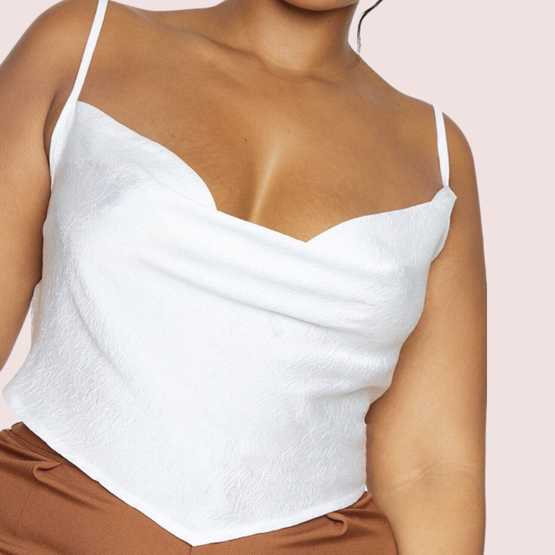 Plus Size White Satin Cropped Cowl Neck Cami Top