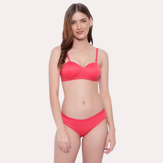 महिलाओं के लिए गैर-वायर्ड कॉटन पुश-अप ब्रा पैंटी (2 पैक)