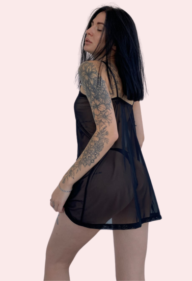 प्लस आकार के लिए सरासर काली लापरवाही रात की पोशाक