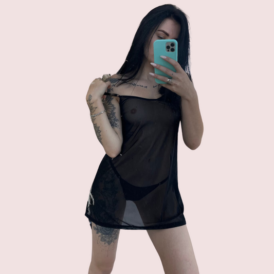 प्लस आकार के लिए सरासर काली लापरवाही रात की पोशाक