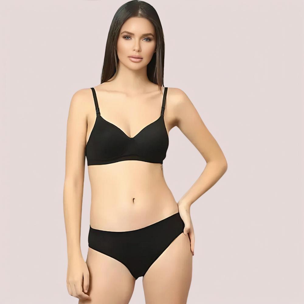 चेरी हग - ब्लैक कॉटन ब्रा और पैंटी सेट