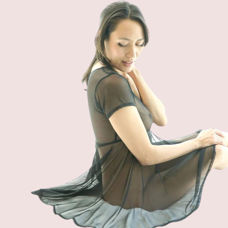 प्लस साइज सेक्सी ब्लैक शीर मेश स्केटर ड्रेस