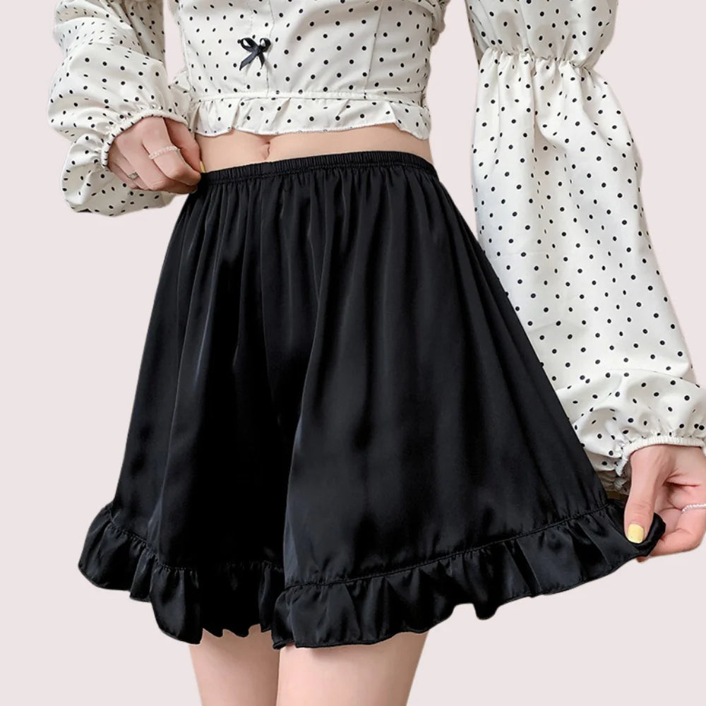 महिला रफल्स साटन अशुद्ध रेशम फ्रेंच अंडरवियर